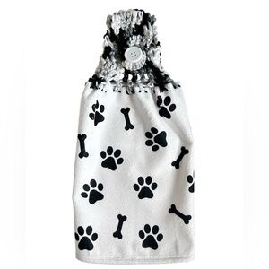 Hand Crafted Black and White Dog Paw Print Hanging Hand Towel